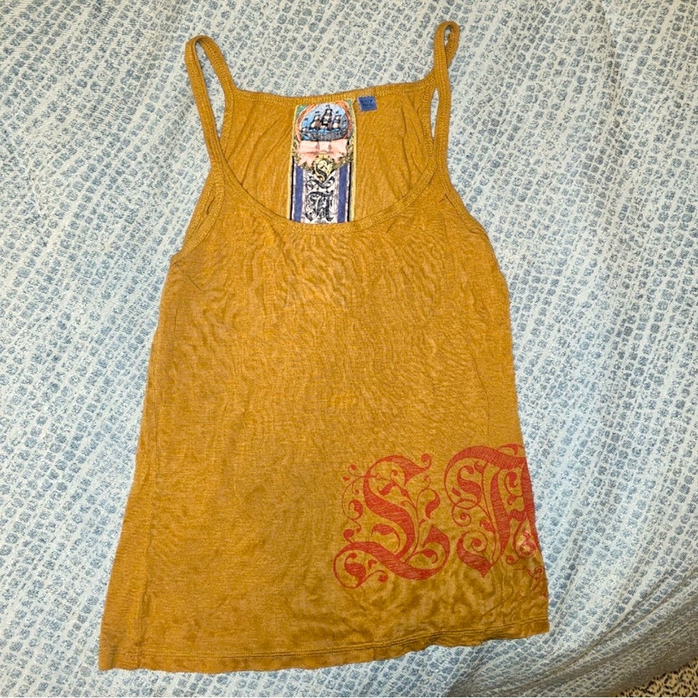 ✨🆕L.A.M.B. Yellow Logo Script Tank Top Size Small!Fall 2005 Collection!RARE!❤️💛💚